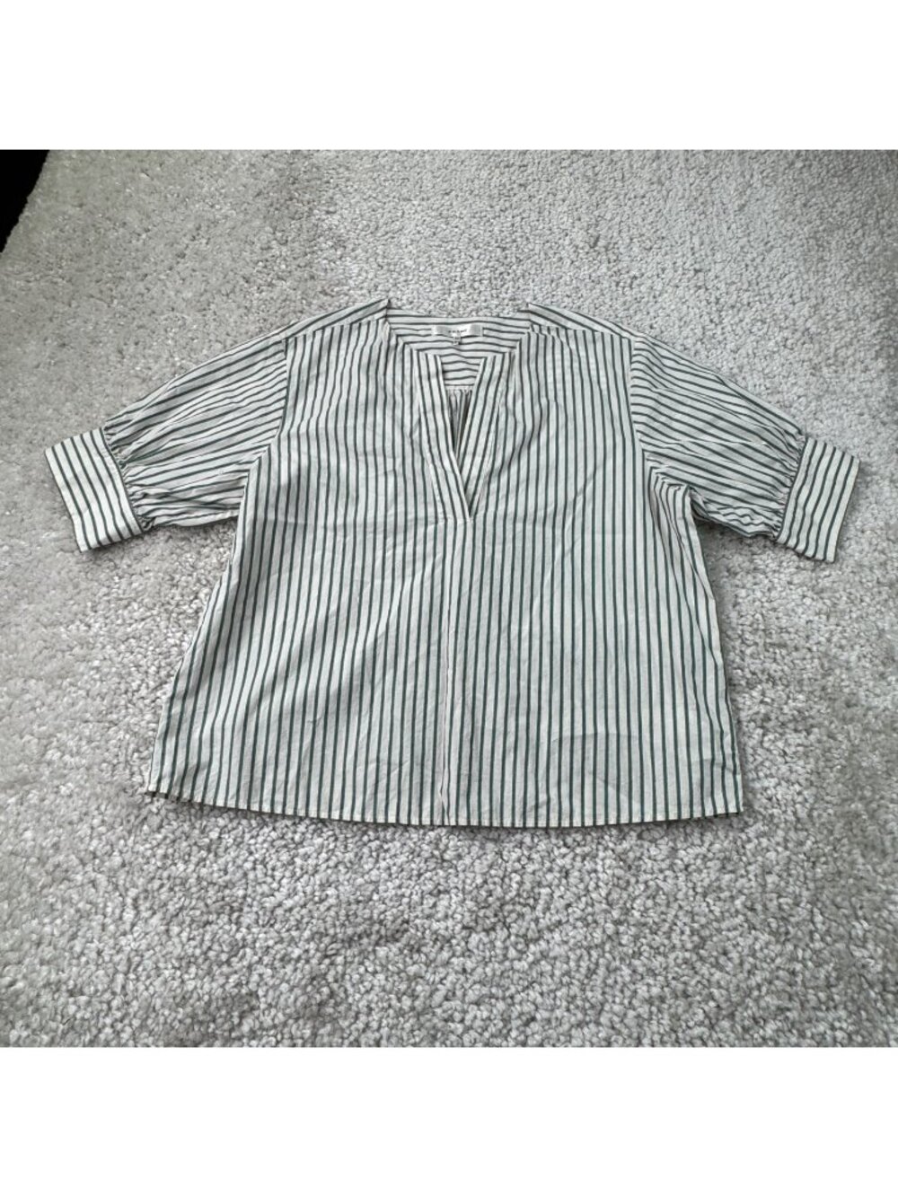 FRAME Green Gem V-Neck Striped Popover Top Womens Small